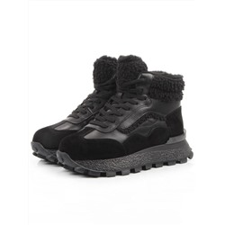 04-WG042-1M BLACK Кроссовки зимние женские (натуральная кожа, натуральная замша, 100% шерсть)