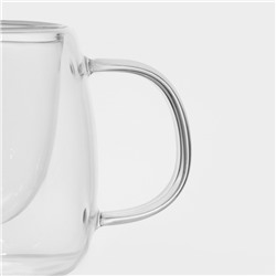 Кружка с двойными стенками Magistro «Дуо», 80 мл, 9×7×6.3 см, стекло, прозрачная