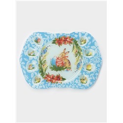 Подставка для яиц Доляна «Праздничный кролик», 37×24.5 см, 8 ячеек, под кулич d=20 см, стекло, голубая