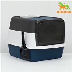 Туалет закрытый прозрачный 51×34×37 см, синий+совок