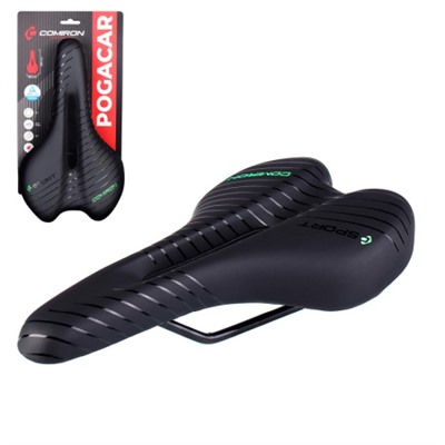 Седло велосипедное MTB COMIRON POGACAR N846 280X160, Технологии: DW, ED. Верх: PU принтованный глянец/Цвет Чёрный+Зелёный /уп 30/