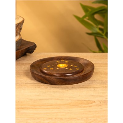 Подставка под благовония круглая «Звёзды», 12.5×12.5×2 см, дерево шишам