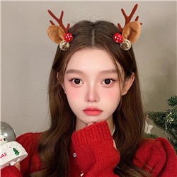 Новогодние заколки "Ушки Оленя с рожками", Набор 2 штуки. КОЛОКОЛЬЧИК и МУХОМОР