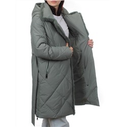 309 GRAY/GREEN Пальто зимнее стеганое женское (200 гр. холлофайбер, натуральная норка)