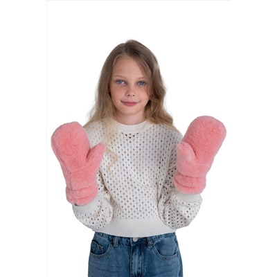 Варежки детские меховые лосось