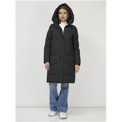 Куртка зимняя женская с капюшоном удлиненная стеганная черного цвета 9650Ch