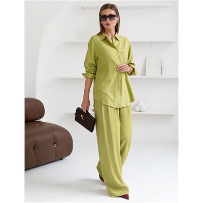 Свободная удлиненная блузка с карманом изо льна с вискозой