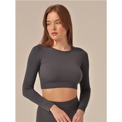 Кроп-топ в рубчик с длинным рукавом