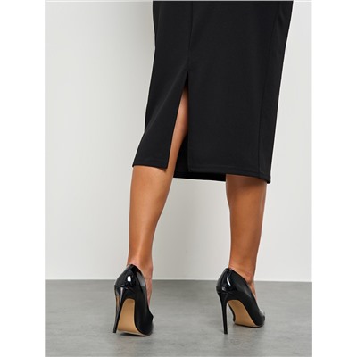 Платье-футляр трикотажное чёрное с рукавами из шифона