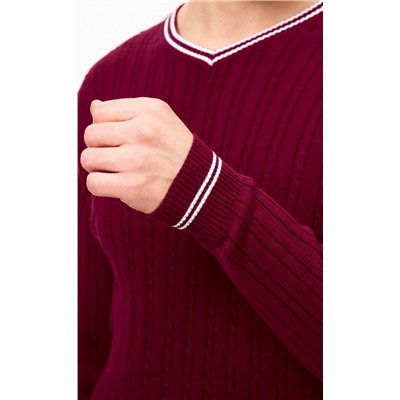 Пуловер с контрастной V-образной горловиной F221-15-3010 бордовый