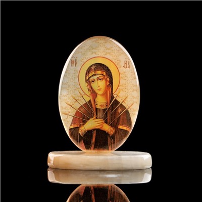 Икона «Семистрельная», настольная на подставке, селенит