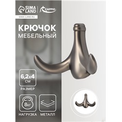 Крючок мебельный CAPPIO CLOWN, двухрожковый, цинк, цвет графит
