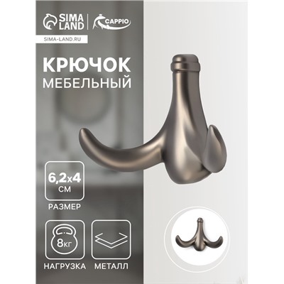 Крючок мебельный CAPPIO CLOWN, двухрожковый, цинк, цвет графит