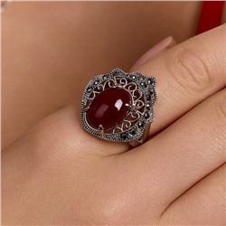 Кольцо 18 р ювелирная бижутерия коллекция "Дубай", покрытие посеребрение, вставка: пластик и марказиты, цвет: бордовый и графитовый, арт.414.747-18
