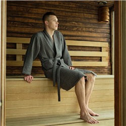 Халат вафельный мужской удлиненный «Этель» Boho, размер 54-56, светло-серый