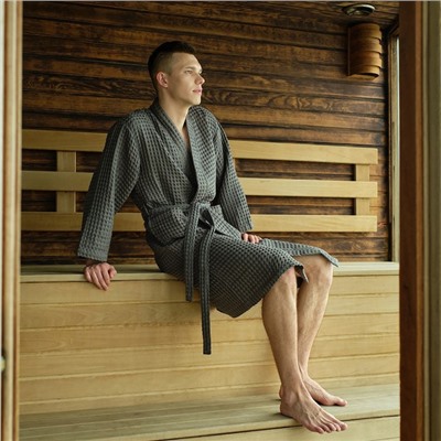 Халат вафельный мужской удлиненный «Этель» Boho, размер 54-56, светло-серый