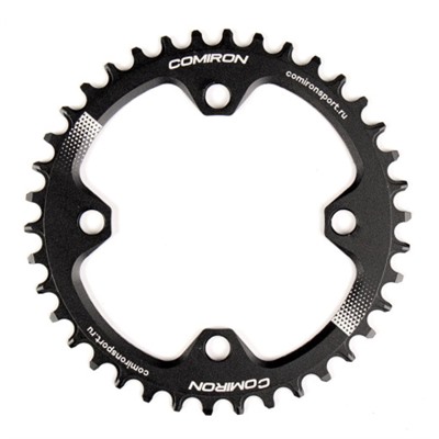 Звезда передняя COMIRON X-FIVE 38T NAROW WIDE, BCD104, фрезерованные облегчённые фаски зубьев, AL6061-T6, Fullblack