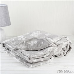 Плед флисовый 150х200 см Серый белые снежинки / GP611-1 /уп 20/100/ 696139