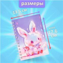 Записная книжка подарочная на гребне 80л,линия, цветной блок,обложка ПВХ 3D Зайка(17,6х13,5см)   105