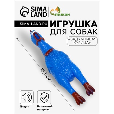 Игрушка пищащая "Задумчивая курица" малая для собак, 16,5 см, ярко-синяя