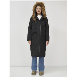 Пальто зимнее женское с мехом енот премиум класса черного цвета 3006_1Ch