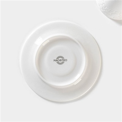 Чайная пара Magistro Rodos, 2 предмета: чашка 220 мл, блюдце d=15 см, фарфор, белая