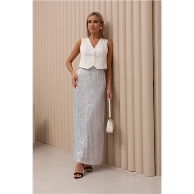 Длинная белая юбка с пайетками Дилли №2
