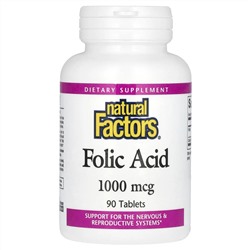 Natural Factors, фолиевая кислота, 1000 мкг, 90 таблеток