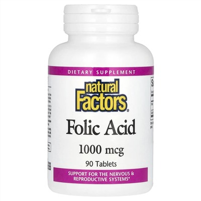 Natural Factors, фолиевая кислота, 1000 мкг, 90 таблеток