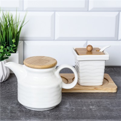 Чайник заварочный 350 мл и сахарница 200 мл с ложкой / CF128 /уп 36/ на подставке