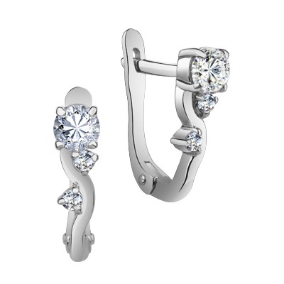 Серьги с фианитом родированные серебро 925*