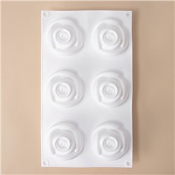 Форма для муссовых десертов и выпечки KONFINETTA «Розы», 30×17.5×6 см, 6 ячеек (6.5×6.8 см), белая