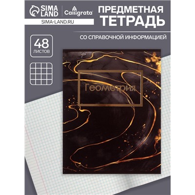 Тетрадь предметная, 48 листов в клетку, Calligrata, «Мрамор тёмный. Геометрия»