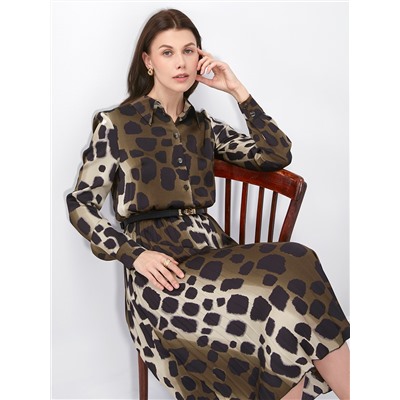 Платье с юбкой плиссе OD-883-1 леопард коричневый с хаки