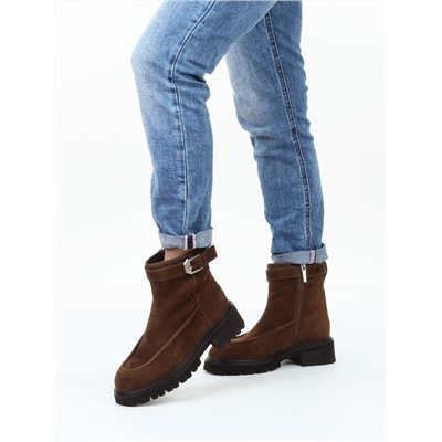 01-A51-5B BROWN Ботинки демисезонные женские (натуральная замша, байка)