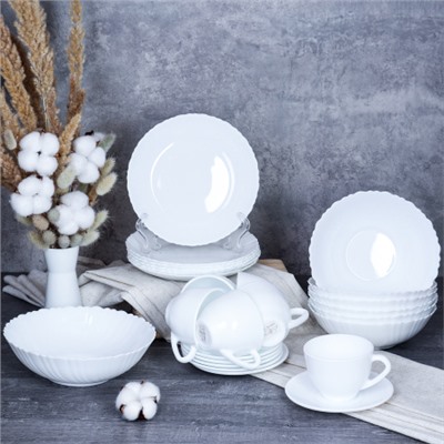 Столовый набор 25 предметов Классика с чайным набором  13 7578 GRAY-GB220 (WHITE) (уп 2)