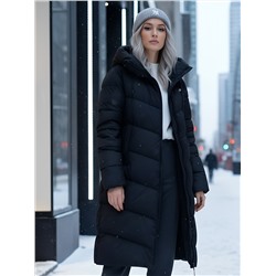 Пальто зимнее утепленное с капюшоном женское черного цвета 1318Ch