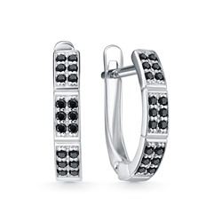 Серьги с фианитом родированные серебро 925*