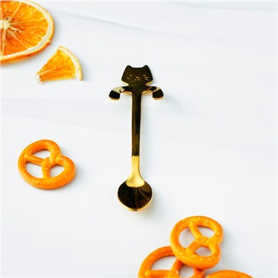 Ложка чайная из нержавеющей стали Magistro «Котик», длина 11.5 см, цвет золотой