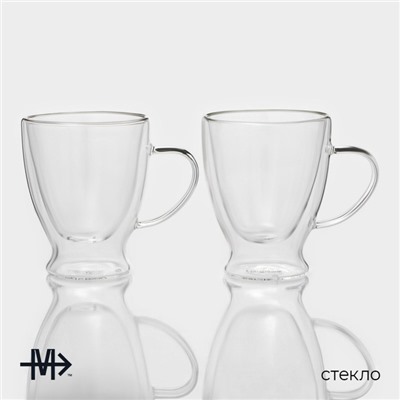 Набор кружек с двойными стенками Magistro «Капучино», 280 мл, 12×9×11 см, 2 шт., стекло, прозрачный