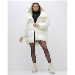 Куртка зимняя женская с большим капюшоном модная бежевого цвета 7739B