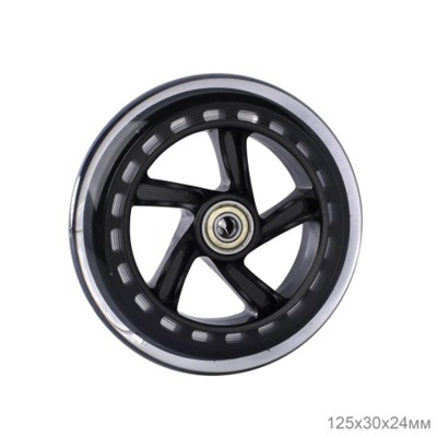Колесо PU для самоката, обод пластиковый 125/30/24 мм с 2 подшипниками ABEC-7/SK-125-B/уп 120/ черное