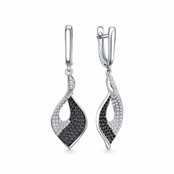 Серьги с фианитом родированные серебро 925*