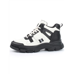 05-P51-1Z WHITE/BLACK Кроссовки женские зимние (натуральная и искусственная кожа, шерсть)