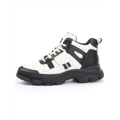 05-P51-1Z WHITE/BLACK Кроссовки женские зимние (натуральная и искусственная кожа, шерсть)
