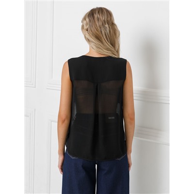 Блузка чёрная с воланами и съёмным бантом