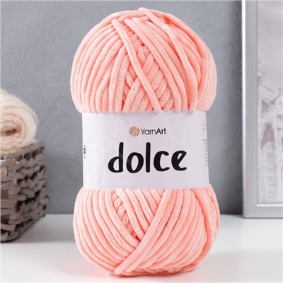 Плюшевая пряжа для вязания спицами, крючком YarnArt, Dolce, 100% микрополиэстер, 120 м/100 г, (764 персик)