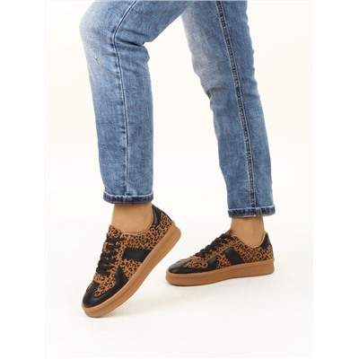 03-YH503-1 BLACK/LEOPARD Кроссовки женские (натуральная кожа, натуральная замша)