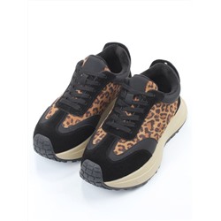 04-PCML24-1 BLACK/LEOPARD Кроссовки демисезонные женские (натуральная замша, натуральная кожа, байка)