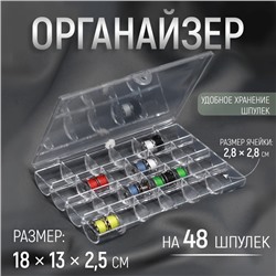 Органайзер для ниток, на 48 шпулек, 18 × 13 × 2,5 см, цвет прозрачный